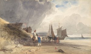 海滩上的人物，法国北部，1830年。 作者 托马斯·肖特男孩