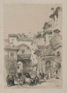 西班牙风景如画的素描：格拉纳达维瓦尔兰布拉之门，1837年。 作者 托马斯·肖特男孩