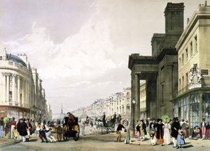 摄政街望着象限与前景中的汉诺威教堂和购物者推进，1842年 作者 托马斯·肖特男孩
