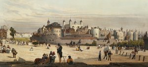 The Tower and Mint，来自Great Tower Hill，来自&39;London As It&39;，雕刻和酒吧。由艺术家，1842年 作者 托马斯·肖特男孩