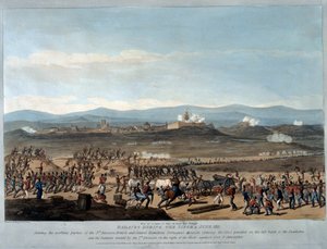 巴达霍斯在1811年6月的围攻期间，由西班牙和葡萄牙的“运动的主要出现的一系列观点”中的第4页，由查尔斯特纳雕刻，1812年出版（aquatint）