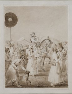 骑马的乌代浦Maharana Bhim Singh的肖像 作者 托马斯·斯托达德