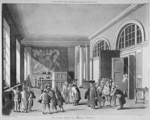 伦敦市老布罗德街的税务局内部，1810年
