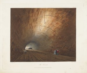 隧道。从利物浦和曼彻斯特铁路的彩色景色，1831年