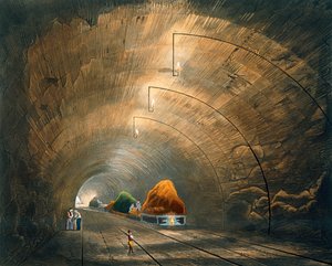隧道，来自“利物浦和曼彻斯特铁路的彩色视图”，由H. Pyall雕刻，由Ackermann und Co.，London出版，1833年 作者 托马斯·塔尔伯特·伯里