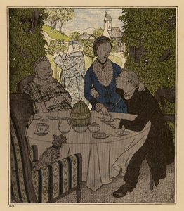 神职候选人与新婚妻子缠绵（彩色石版画）