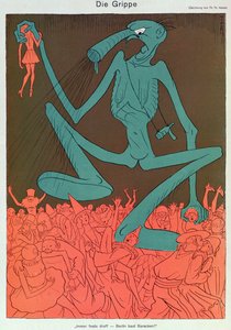 流行性感冒，选自《Simplicissimus》，1929 年 2 月（彩色石版画） 作者 托马斯·西奥多·海涅
