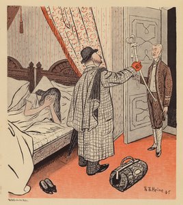 男子发现妻子与士兵有染（彩色石版画）