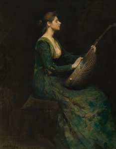 抱着琵琶的女士，1886年。
