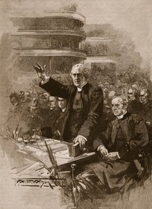 坎特伯雷大主教在1893年皇家阿尔伯特音乐厅的示威中，插图来自&39;卡塞尔的英国插图历史&39;（棕褐色照片）