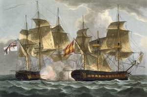 夺取Mahonesa，1796年10月13日，由Thomas Sutherland为J. Jenkins的“海军成就”雕刻，1816年（彩色雕刻）