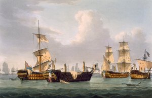 Lord Hotham的行动，1795年3月14日，由Thomas Sutherland为J. Jenkins的“海军成就”，1816年（彩色雕刻）刻。