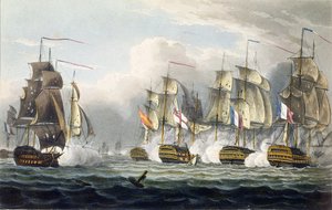 1805年10月21日特拉法加战役中指挥官库克上尉去世后，HMS Bellerophon的情况，由T. Sutherland在“英国海军年表”中刻出