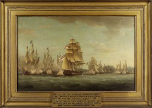 斯巴达号 "和法国护卫舰：战斗开始，1810 年 5 月 3 日，那不勒斯湾（意大利）。布面油画 作者 托马斯·惠特科姆