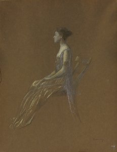 穿着黄色连衣裙的女士（纸上的粉彩） 作者 托马斯·威尔默·杜温