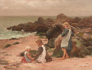 岩石海滩上的孩子（布面油画） 作者 托马斯·威尔逊