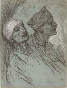 一个受伤的士兵和他的战友，1916年。 作者 西奥菲勒·亚历山大·斯坦伦