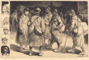 放假的士兵--夜景 Permissionnaires - Effet de Nuit, 1916. 作者 西奥菲勒·亚历山大·斯坦伦