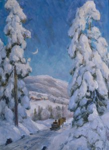 冬季风景中的马与雪橇（布面油画）