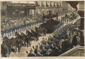 General Grants Funeral  - 游行队伍从Harpers Weekly酒吧经过第五大道。 1885年 作者 Thure de Thulstrup