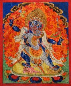 19世纪Yab-Yum的可怕神（棉布上的矿物颜料）