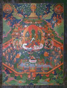 Thangka描绘绿色塔拉（纺织品上的水粉）
