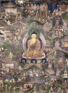 佛陀唐卡（画布上的水粉） 作者 藏族学校