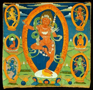 Thangka绘画描绘了Dakini Vajravarahi（Do rje pag mo）西藏，19世纪（印花布上的瘟疫） 作者 藏族学校