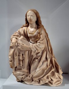 报喜的处女。 Tilman Riemenschneider（1460-1531）的彩色高点大理石雕塑，15 世纪后期。 巴黎，卢浮宫