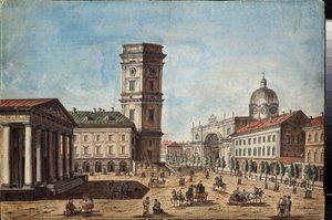 Vue de la perspective Nevsky a Saint Petersbourg (View of the Nevsky Prospekt in Saint Petersburg) - Oeuvre de Timofei Alexeyevich Vasilyev (1783-1838), aquarelle et encre sur papier, vers 1810 - Art russe 作者 蒂莫西·阿列克谢耶维奇·瓦西里耶夫
