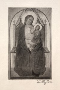 古老的意大利大师：麦当娜（Madonna）在1885年与抱着鸟的孩子登基。 作者 蒂莫西·科尔