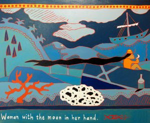 Woman with the moon in her hand, 2011, oil on canvas