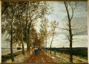 Allee bei Amsterdam - 阿姆斯特丹附近有树的道路（布面油画）