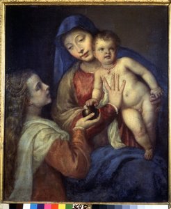 圣母子与抹大拉的马利亚》。提香（Tiziano Vecellio 或 Vecelli 或 Tiziano da Cador）的画作