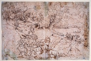 与羊一起研究景观 作者 提香（c.1488-1576）
