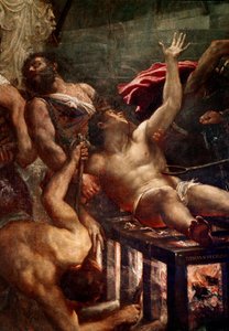 The martyrdom of Saint Laurent Supplice of Saint Laurent on the grill in 258 in Rome. Detail. Painting by Tiziano Vecellio called the Titian (ca. 1490-1576) 1548-1559 Sun. 500x280 cm Venice, Church of the Jesuites