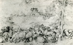羊群风景，c1520，1937年 作者 蒂齐亚诺·韦切利（Tiziano Vecelli）