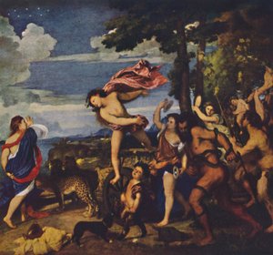酒神和阿里亚德涅（Bacchus and Ariadne），1520-1523年，c1950年。 作者 蒂齐亚诺·韦切利（Tiziano Vecelli）