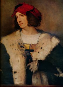 戴红色帽子的男人，c1510 作者 蒂齐亚诺·韦切利（Tiziano Vecelli）