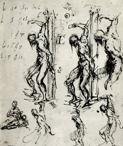 布雷西亚圣塞巴斯蒂安（St Sebastian）素描，c1518年，1937年 作者 蒂齐亚诺·韦切利（Tiziano Vecelli）
