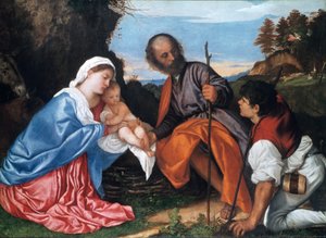 带牧羊人的圣家，c1510 作者 蒂齐亚诺·韦切利（Tiziano Vecelli）