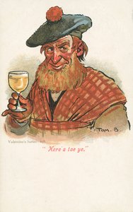 苏格兰人举杯（彩色平版印刷）。 作者 汤姆·布朗