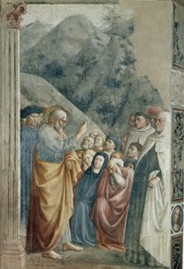 圣彼得的预言 - Tommaso di Cristoforo Fini dit Masolino da Panicale（1383 年至 1440 年左右）的壁画，255x162 厘米，约 1425 年。佛罗伦萨，圣玛丽亚德尔卡迈恩教堂，布兰卡奇教堂 作者 Tommaso Masolino da Panicale