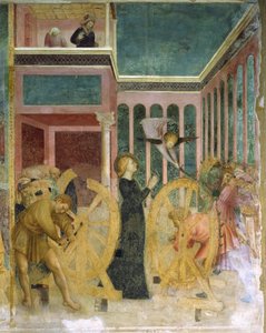车轮中的圣凯瑟琳，细节来自圣凯瑟琳的故事 作者 Tommaso Masolino da Panicale