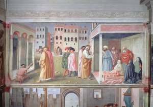 圣彼得治愈跛子，并提升Tabitha，c.1427壁画，见60508后者的详细信息 作者 Tommaso Masolino da Panicale