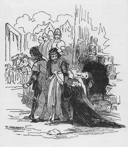 士兵拖着一名女囚犯，插图由维克多·雨果（1802-85）的“巴黎圣母院的驼背”（xylograph）