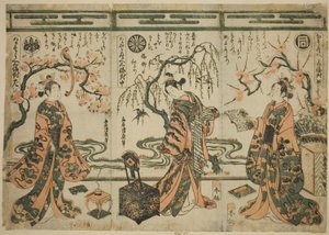Sanogawa Ichimatsu（右）、Nakamura Tomijuro（中）和 Nakamura Kumetaro（左），出自《A Comparison - Set of Three》（Nazorae Sanpukutsui）。