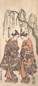 垂柳下的年轻恋人，他们的手紧握着，他们的头弯曲，1754年。