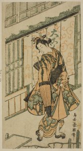 手持雨伞的年轻女子 作者 鸟居清宏