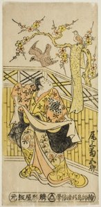 1744 年 11 月在市村剧院上演的话剧《砺石源氏君子丹》中饰演时和的演员小野江菊五郎一世 作者 鸟居清二